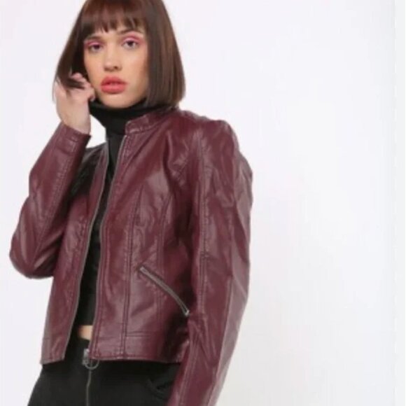 Burgundy Vegan Leather Jacket - Size M - Never worn - Picture 3 of 9